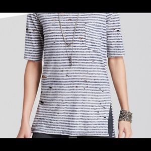 Free People Distressed Striped Tommy Tee